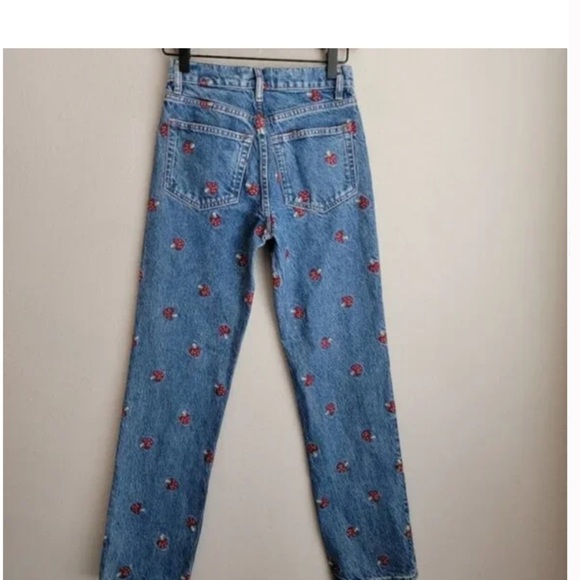 Reformation Mushrooms Embroidered High Rise Straight Leg Jean size 25 - Picture 8 of 9